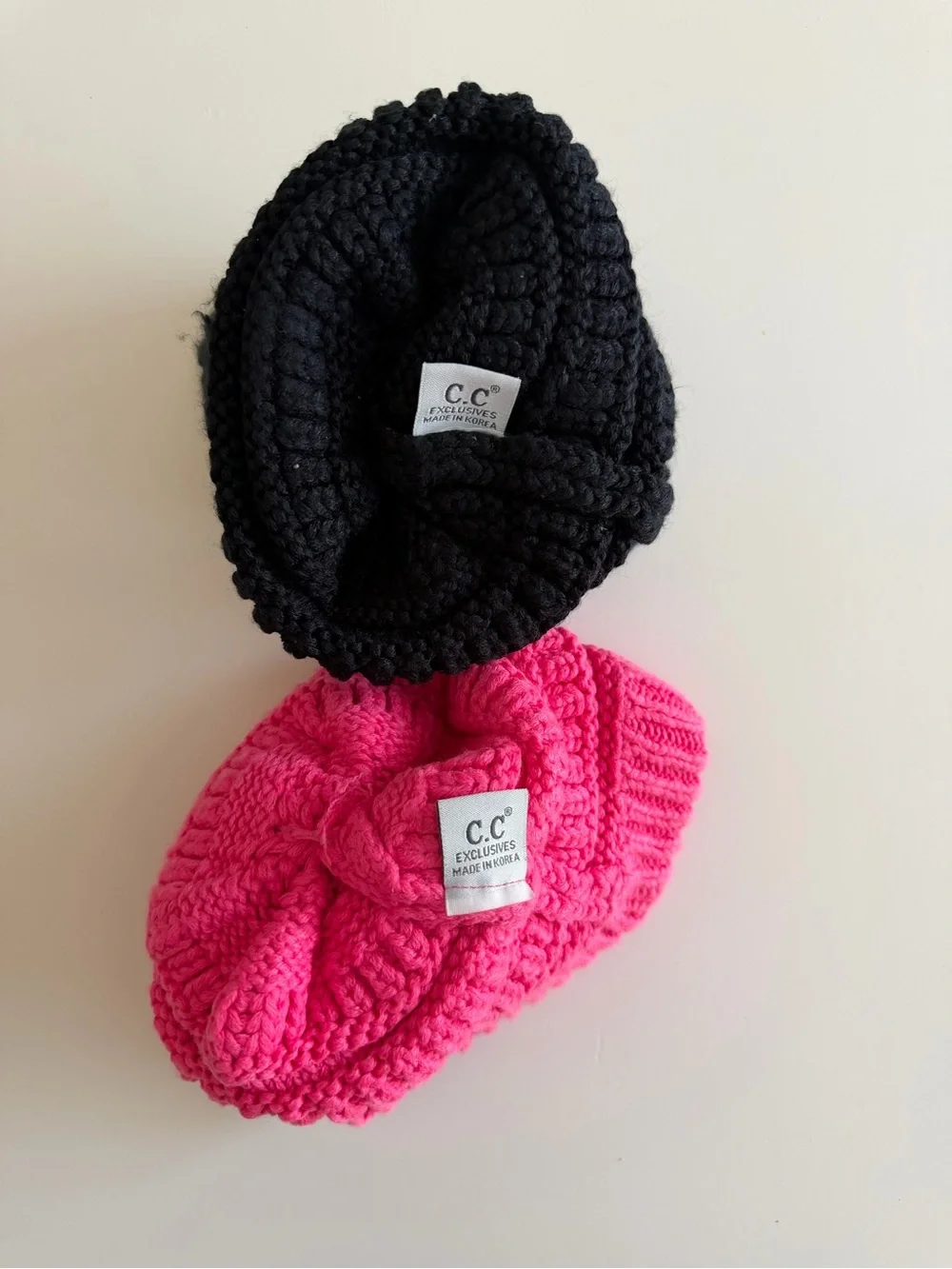 C.C Baby/Toddler Pom Beanies in Black and Hot Pink